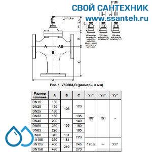 10260 Honeywell, V5050A1199 Клапан трехходовой линейный смесительный фланцевый, PN25, DN65, Kvs 63.0, 20мм, 2…220 °C